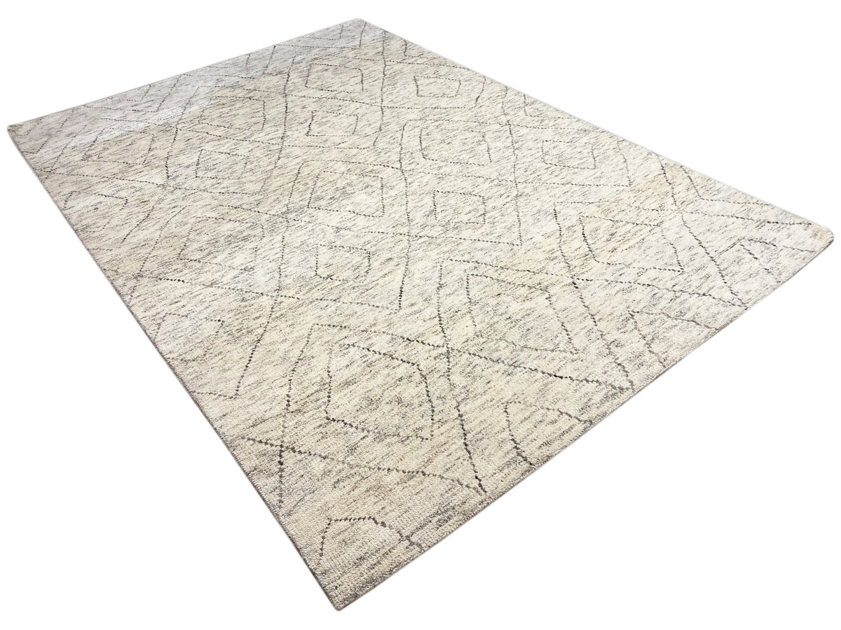 Berber Teppich, rechteckig, hellbeige Grund mit dunkelgrauem Rautenmuster, flach