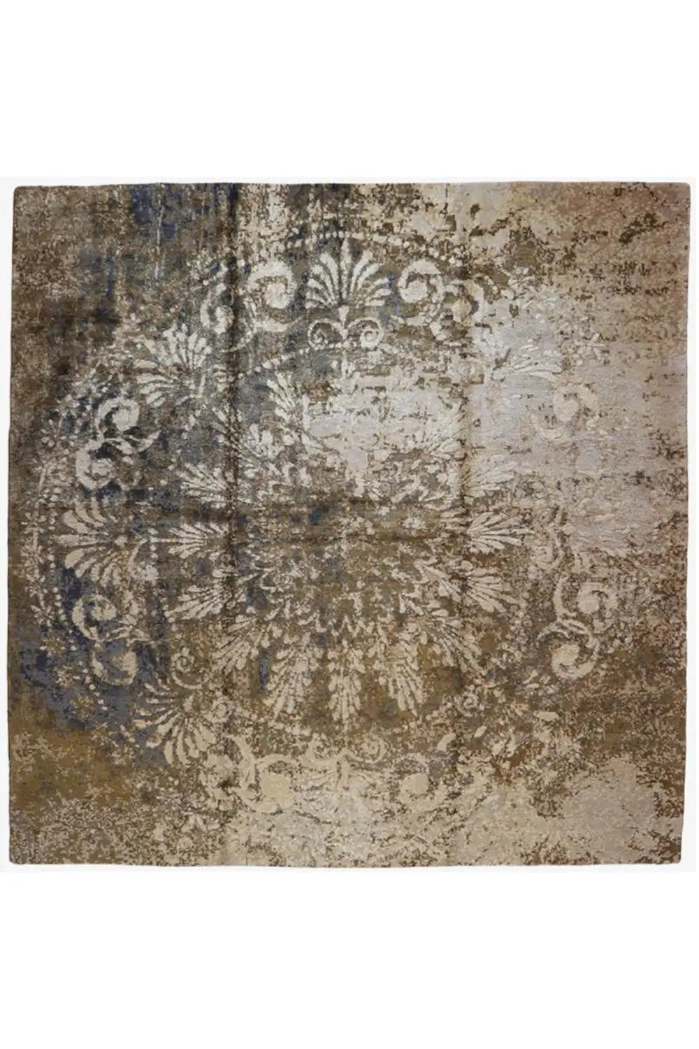 Designer-Teppich Bo Hamsa: beige-brauner Vintage-Teppich mit floralen Ornamenten, rechteckig
