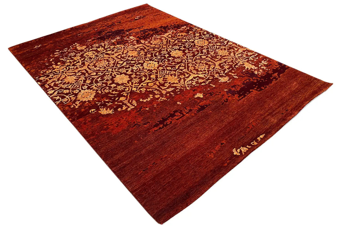 Teppich 243x173 cm in Rotbraun, goldene Ornamentflächen