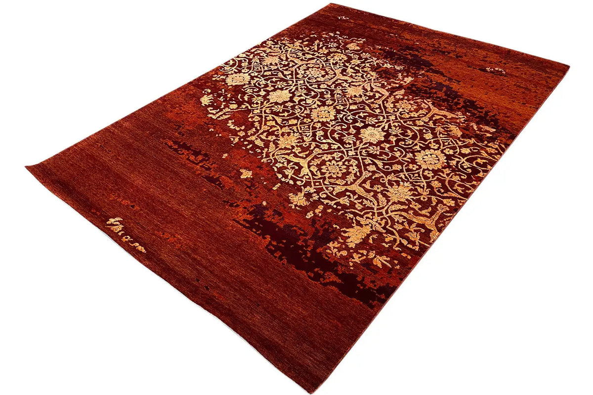 Teppich 243x173 cm, rotbraune Fläche mit goldfarbenem Medaillonmuster