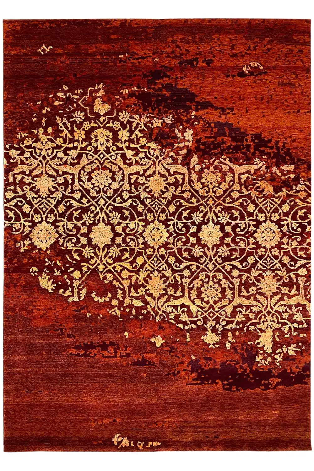 Teppich 243x173 cm: rotbraun mit goldfarbenem Ornamentmuster