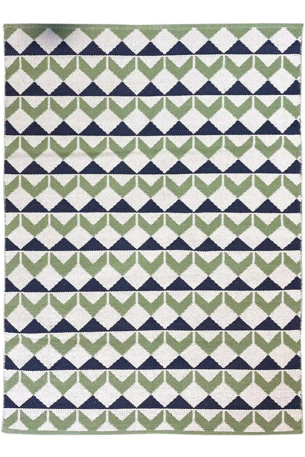 Kelim-Teppich im Blockstreifen-Design mit Rhombus- und Zickzackmuster, grün/blau