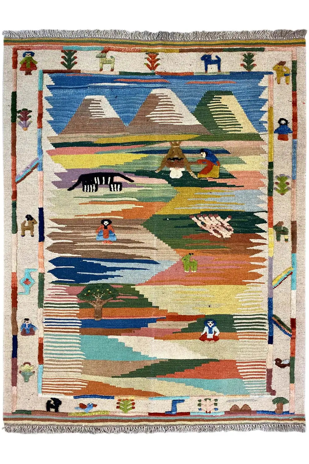 Kilim Qashqai Teppich mit zentralem Landschaftsmotiv, mehrfarbig, ca. 151x104 cm