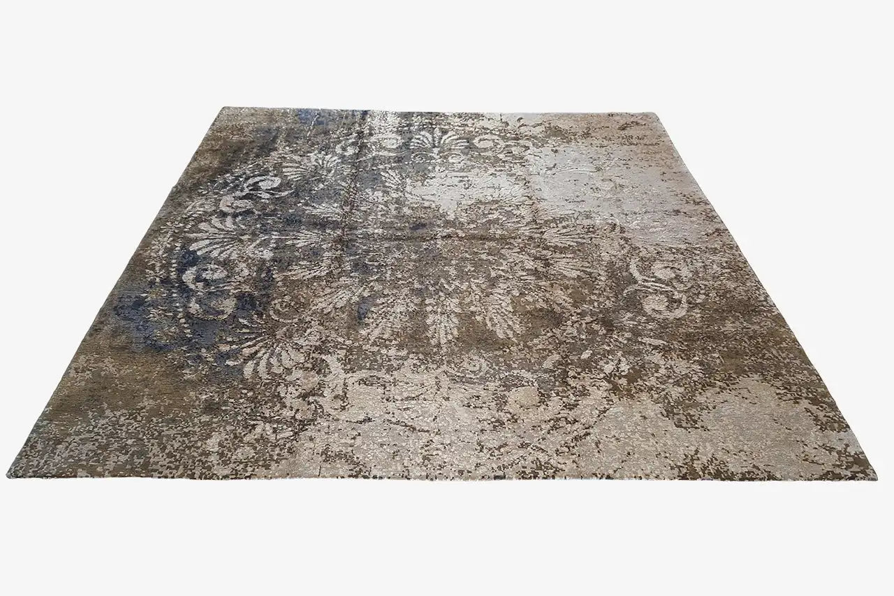 Designer-Teppich Bo Hamsa: braun-beiger Flachgewebe-Teppich mit Ornamentmuster, rechteckig