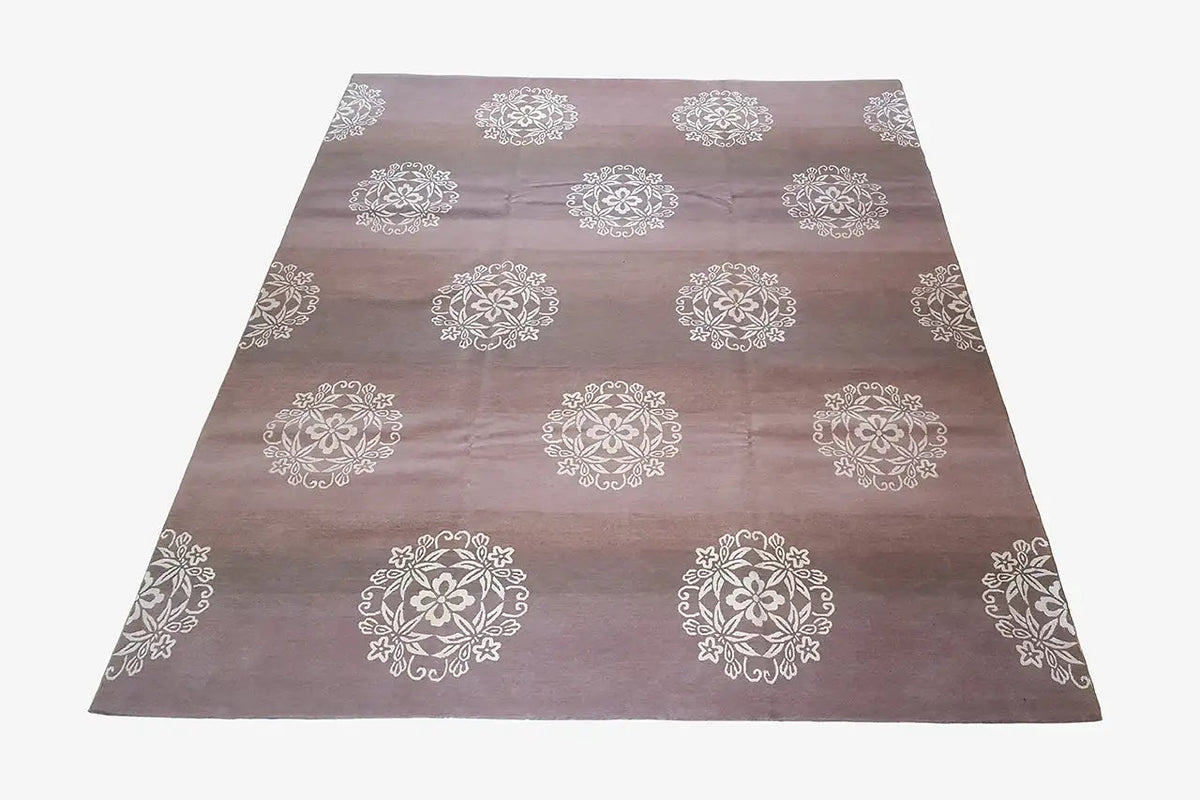 Bo Hamsa Designer-Teppich mit beigen Ornamentkreisen in Braun, 312 x 255 cm