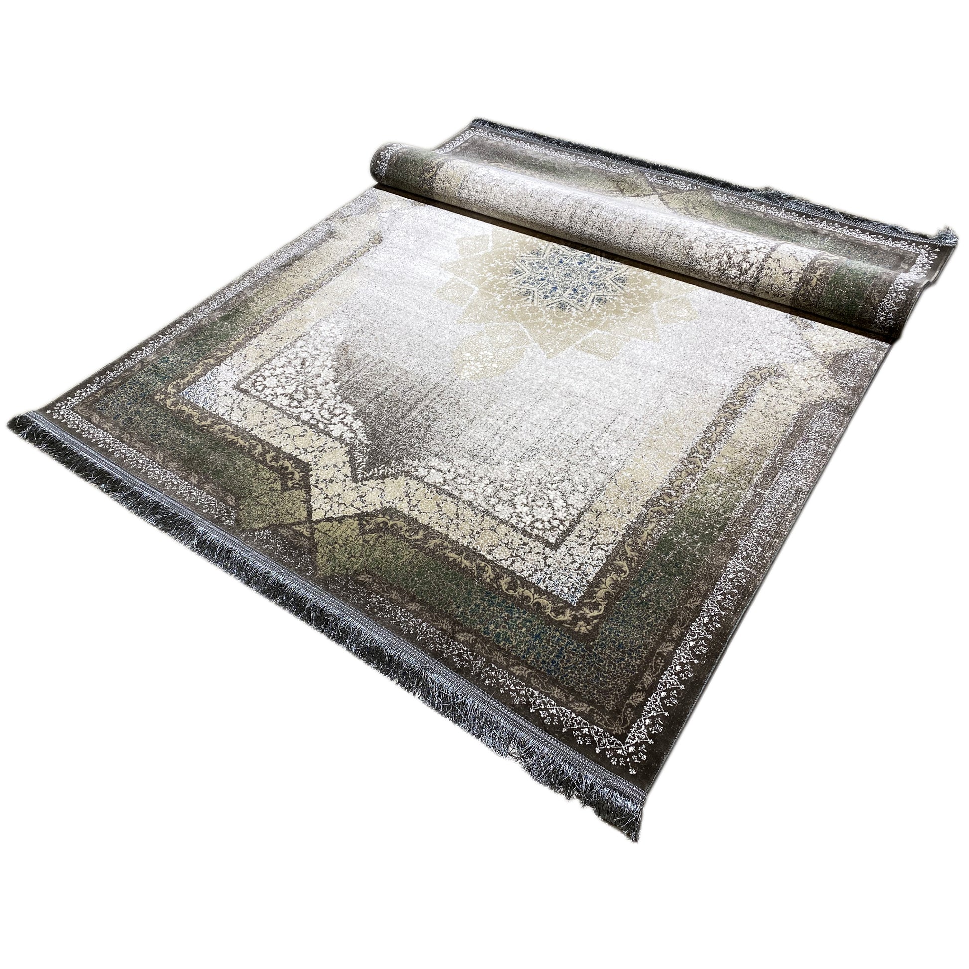 Wohnzimmer-Teppich, strapazierfähiges Acryl, 170x240cm, rauchgrün.