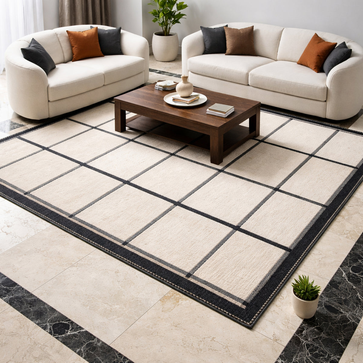 Berber Teppich Creme Schwarz - 302x250cm
