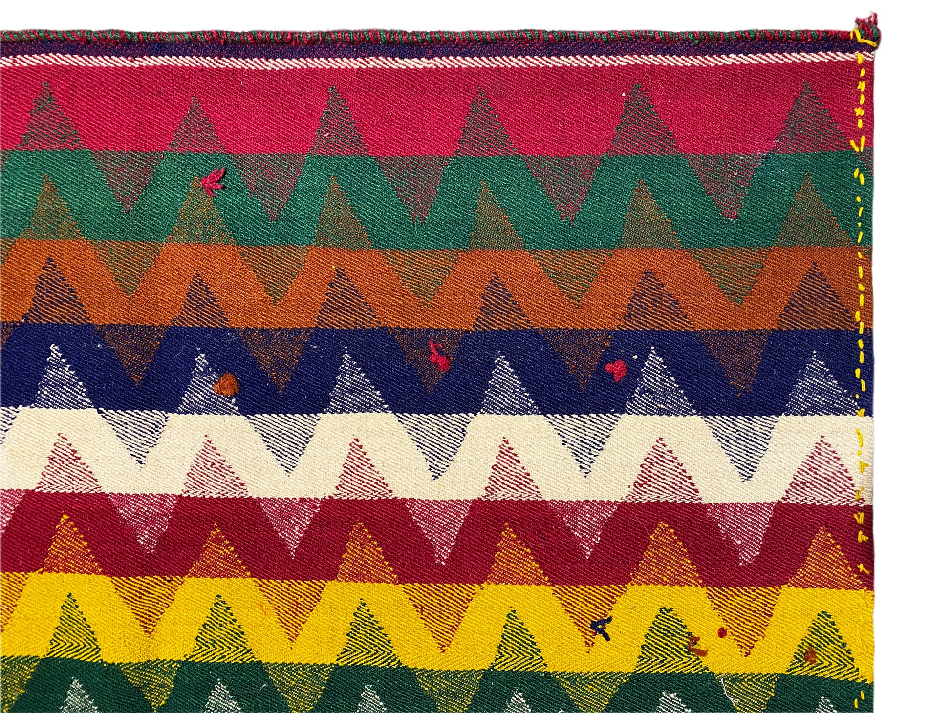 Esszimmer Jajim Teppich handgefertigt mit buntem geometrischem Streifenmuster