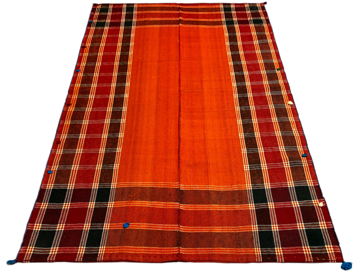 Esszimmer traditioneller Jajim Teppich orange mit feinem Karomuster