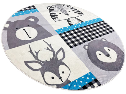 Runder Kinderteppich Tiere, 120 cm