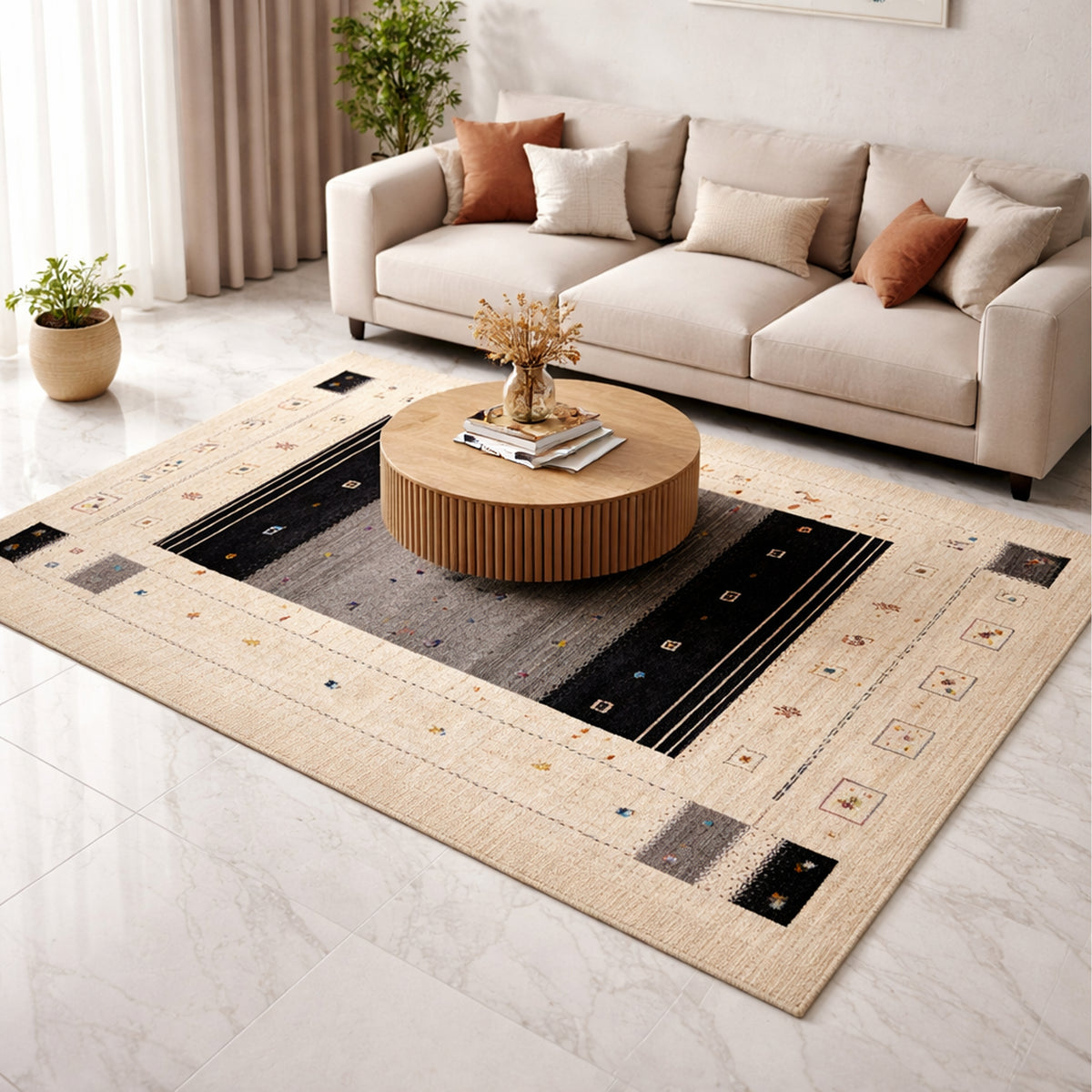 Loom Luri Teppich Creme Schwarz - 240X176cm