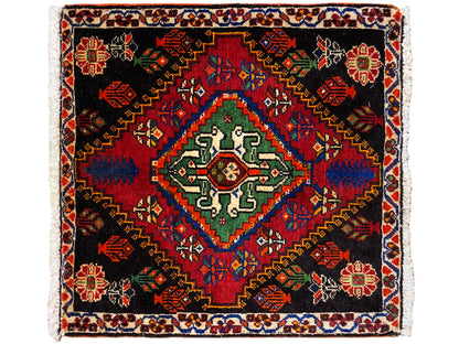 Poshti-Teppich 56x56 cm, quadratisches Muster mit Mittelfeld in Grün und Blau