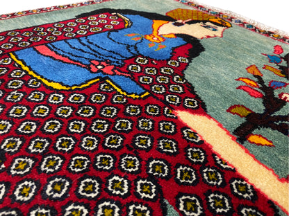 Poshti Teppich 68x63 cm Detail: Kleinteilige Musterstreifen, Figurmotiv, Bordürenrand, Fransen