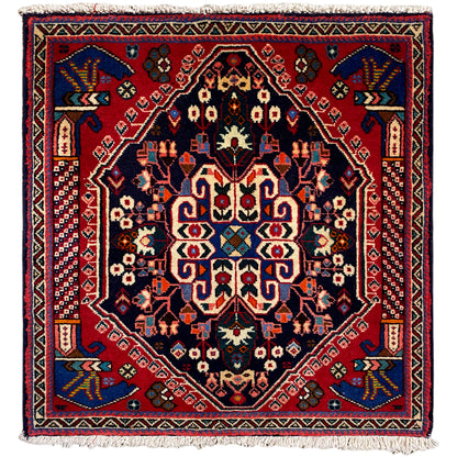 Poshti-Teppich 66x63 cm mit dunklem Blau, Rot und detailreichem Ornamentmuster