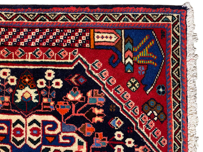 Poshti-Teppich 66x63 cm Nahansicht: Bordüren, Ornamente und Fransen am Rand