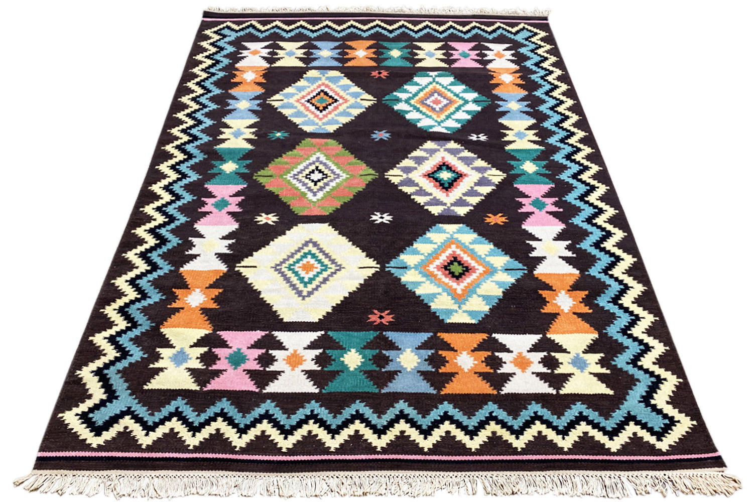 Handgewebter Wollen Kelim Dhurrie Teppich - 240x170 cm (8x6ft)