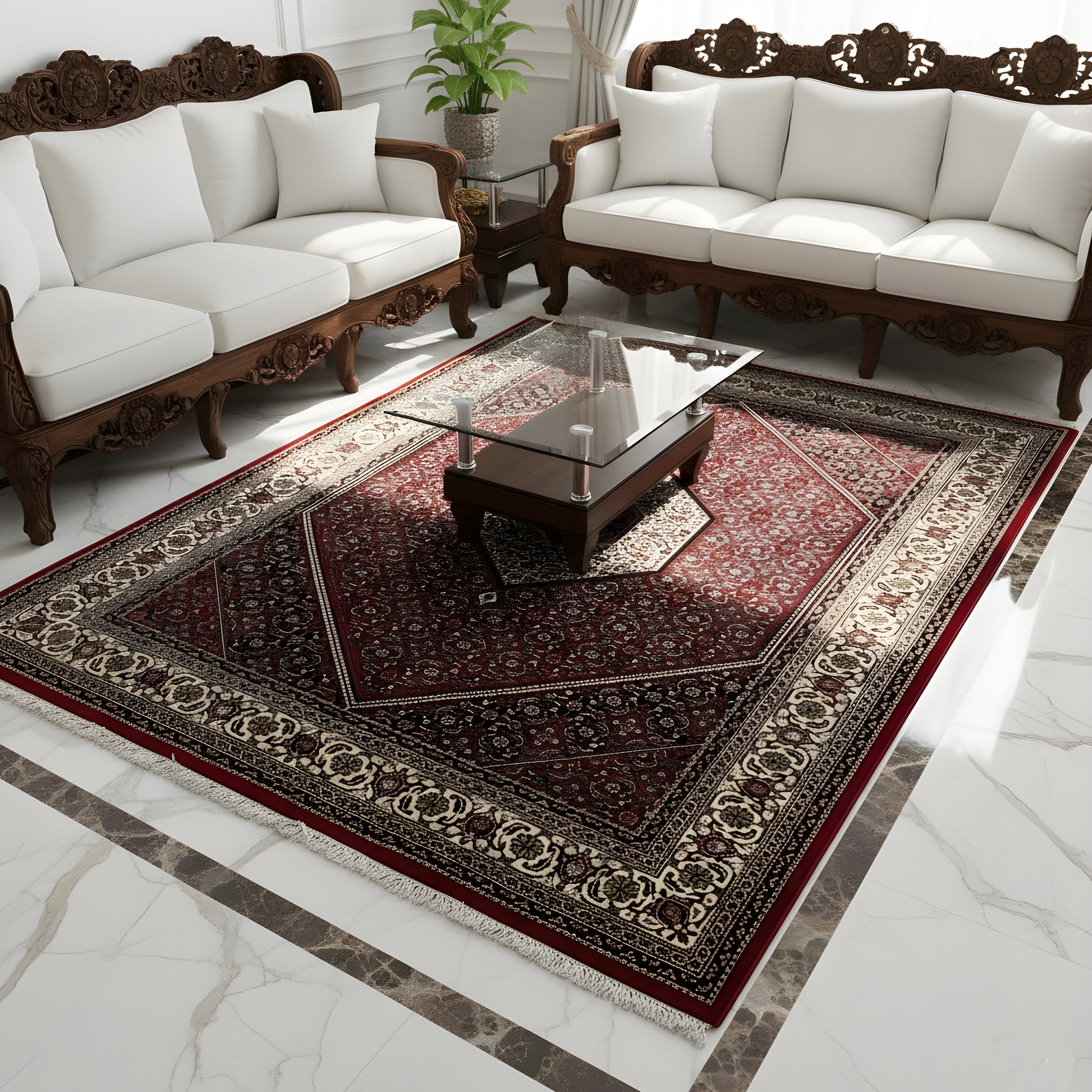 Wohnzimmer Klassischer Perser Bidjar Teppich mit Medaillonmuster in Rot