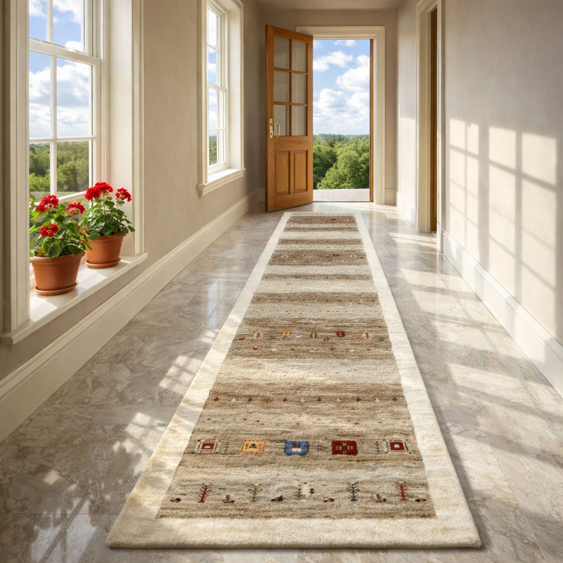 Wohnzimmer Gabbeh Läufer aus handgesponnener Wolle pflanzengefärbt in Grau