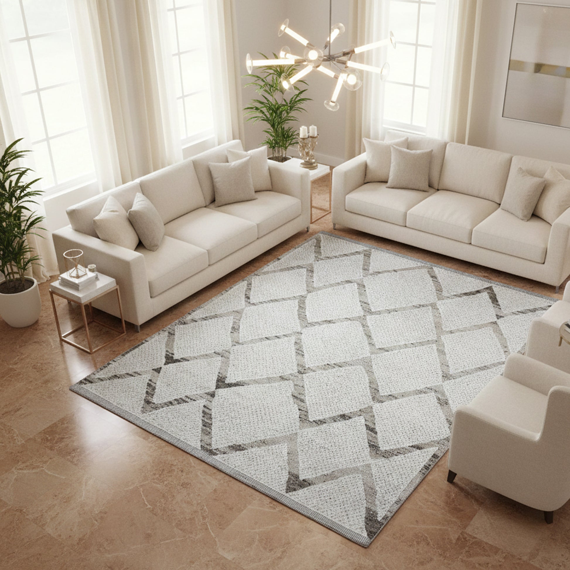 Wohnzimmer Großer Berberteppich 292x245 cm in weichen Naturtönen