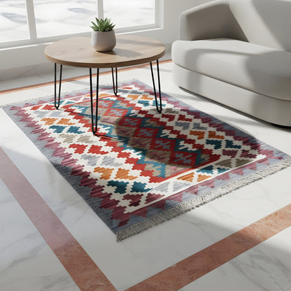 Wohnzimmer Qashqai Kelim Teppich 150x101 cm aus handversponnener Naturwolle