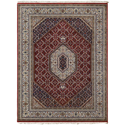 Handgeknüpfter Bidjar Teppich aus Wolle in Rot und Creme, 243x171 cm