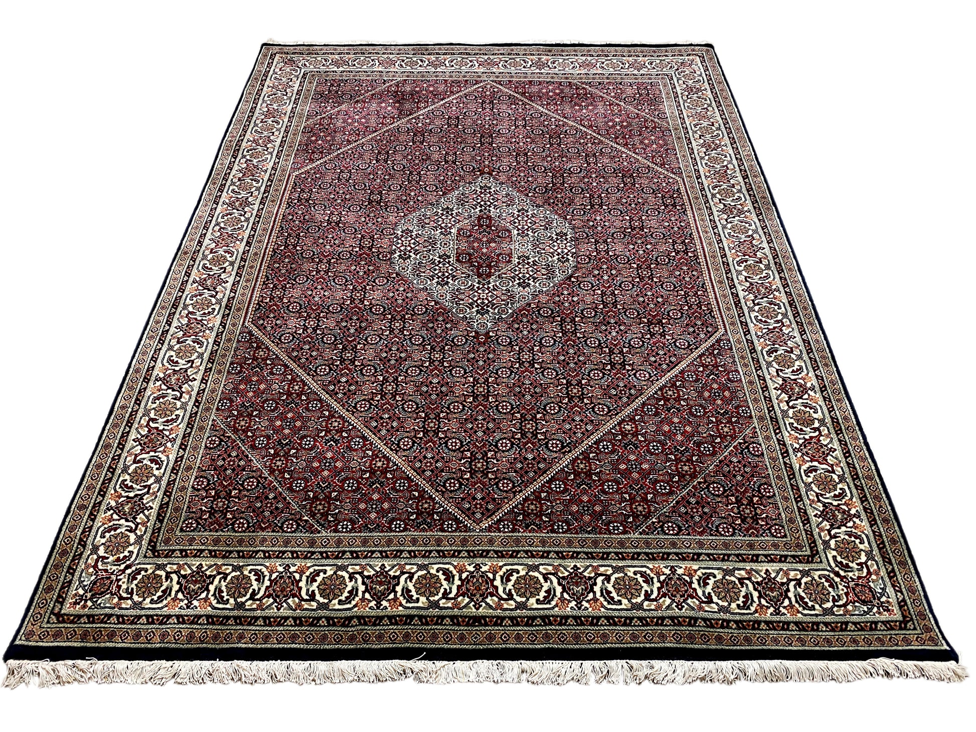 Perser Bidjar Teppich handgeknüpft, 100% Wolle, rot-creme, German Carpet Shop