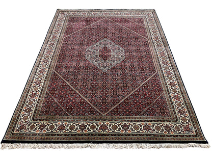 Perser Bidjar Teppich handgeknüpft, 100% Wolle, rot-creme, German Carpet Shop