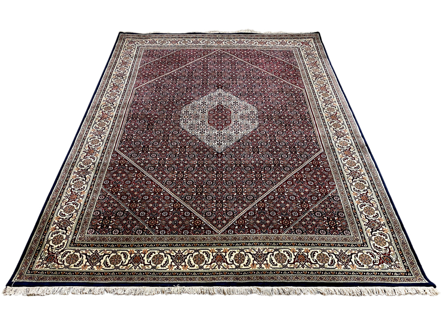 Bidjar Wollteppich handgeknüpft, orientalischer Stil in tiefem Rotton