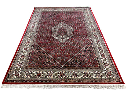 Orientalischer Wollteppich Bidjar handgeknüpft in Rot und Creme