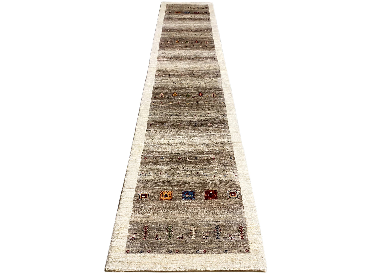 Boho Läufer Teppich in Grau-Beige mit geometrischem Muster