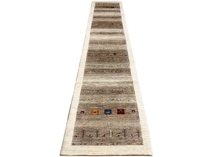 Boho Läufer Teppich in Grau-Beige mit geometrischem Muster