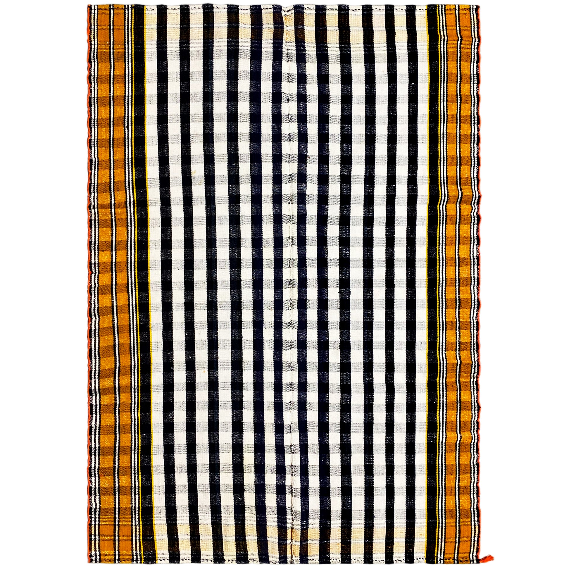 Wohnzimmer handgewebter Jajim Teppich in Schwarz-Weiß mit traditionellem Karomuster