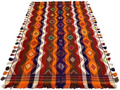 Stil Ethno Teppich Orange Blau Weiß Handarbeit