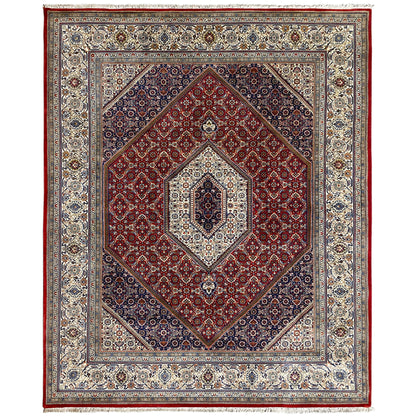 Handgeknüpfter Bidjar Teppich aus Wolle in Rot und Creme, 255x202 cm, Medaillonmuster