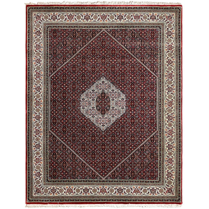Handgeknüpfter Bidjar Teppich aus Wolle in Rot und Creme, 241x175 cm