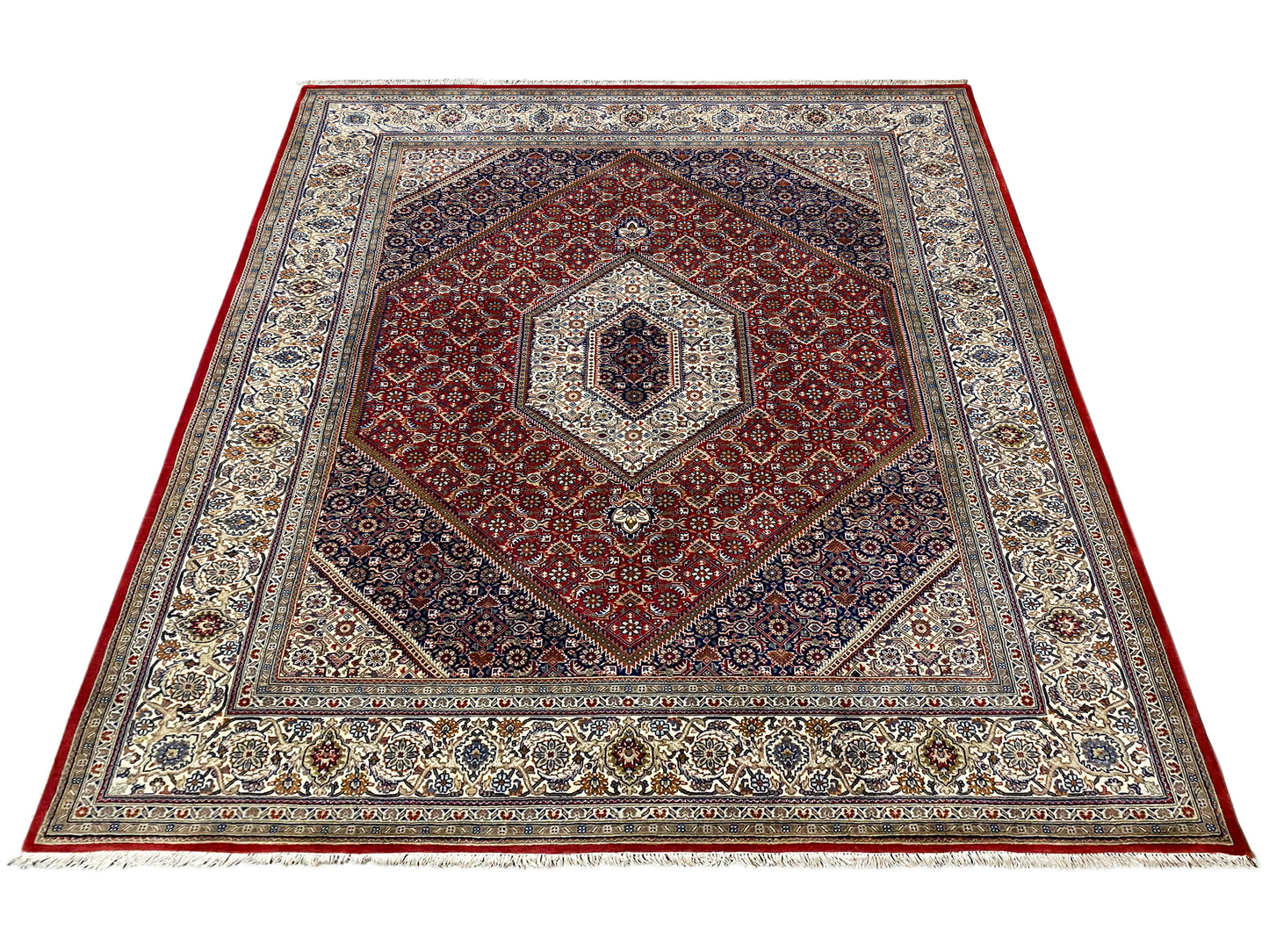 Klassischer Perser Bidjar Teppich rot-creme aus 100% Wolle, detailreiches Muster