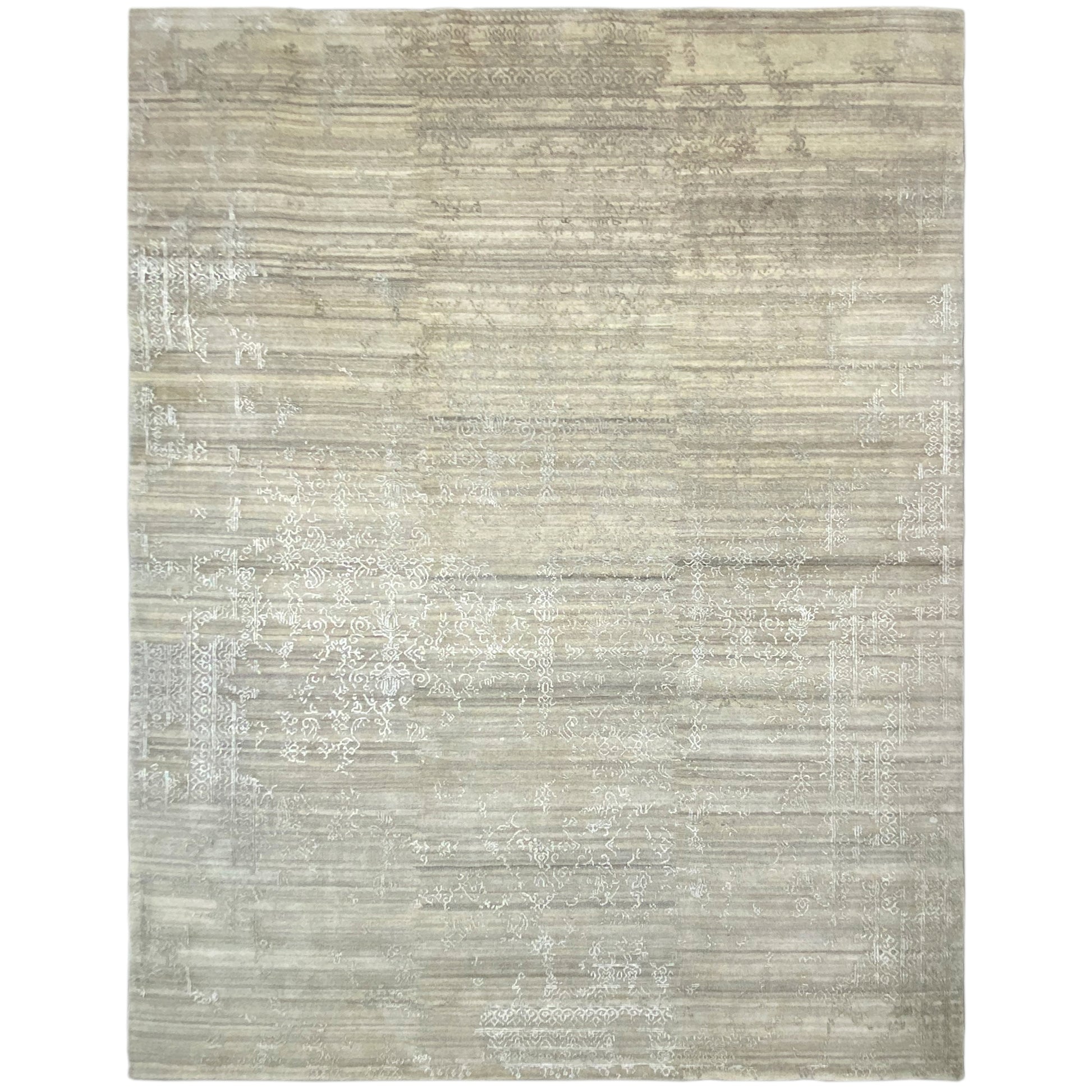 Handgeknüpfter Designer Teppich in Beige und Naturtönen mit abstraktem Muster