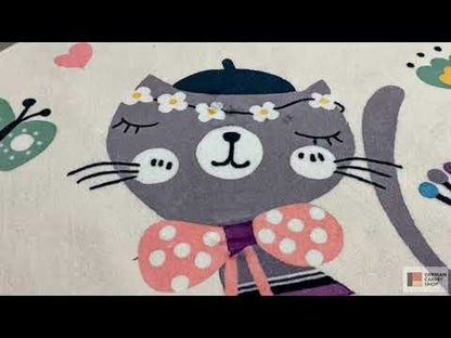 Runder Kinderteppich Katze, Weiß, 120 cm