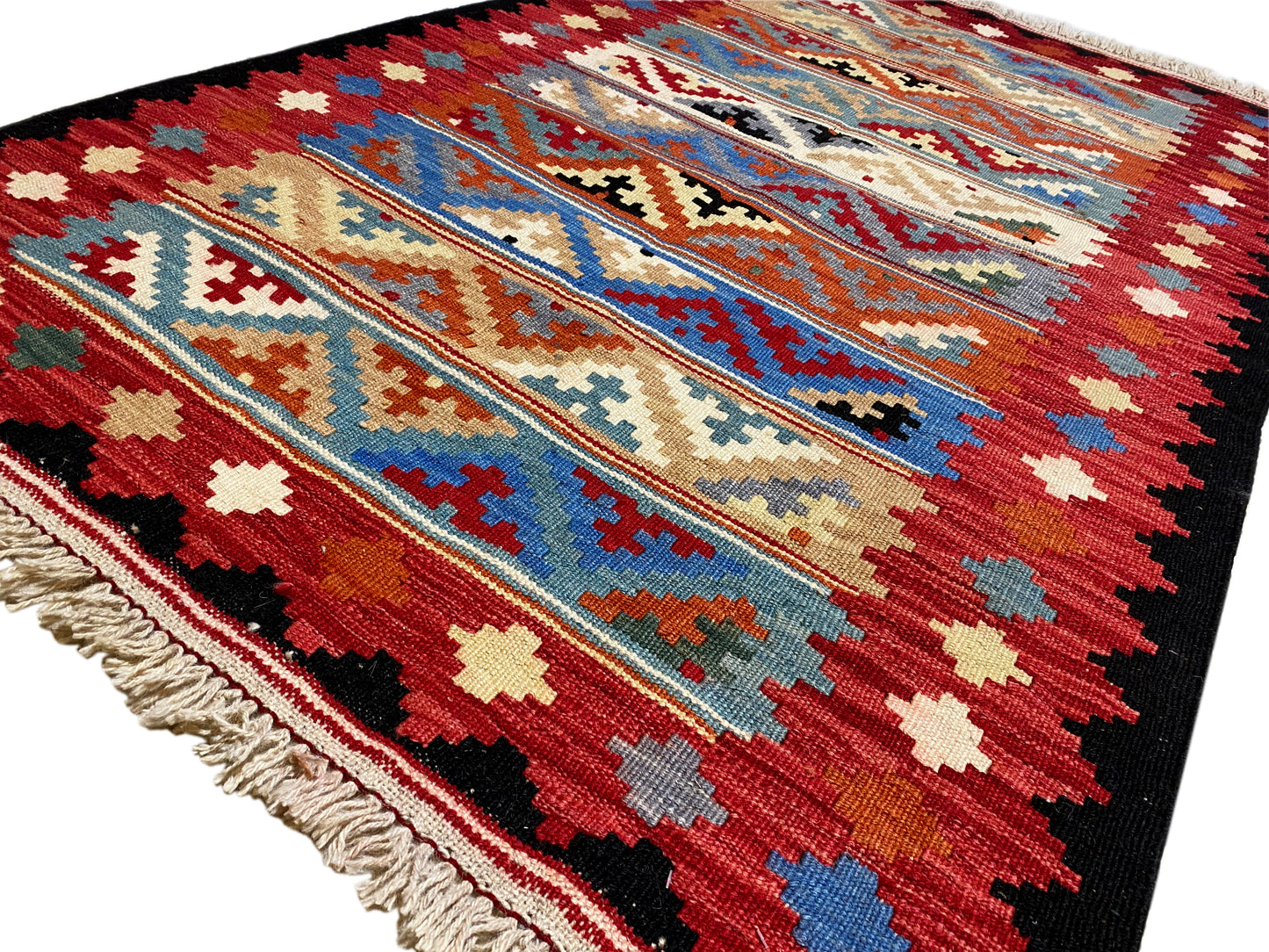 Traditioneller Qashqai Kelim Teppich Naturfaser rot für Wohnzimmer oder Flur