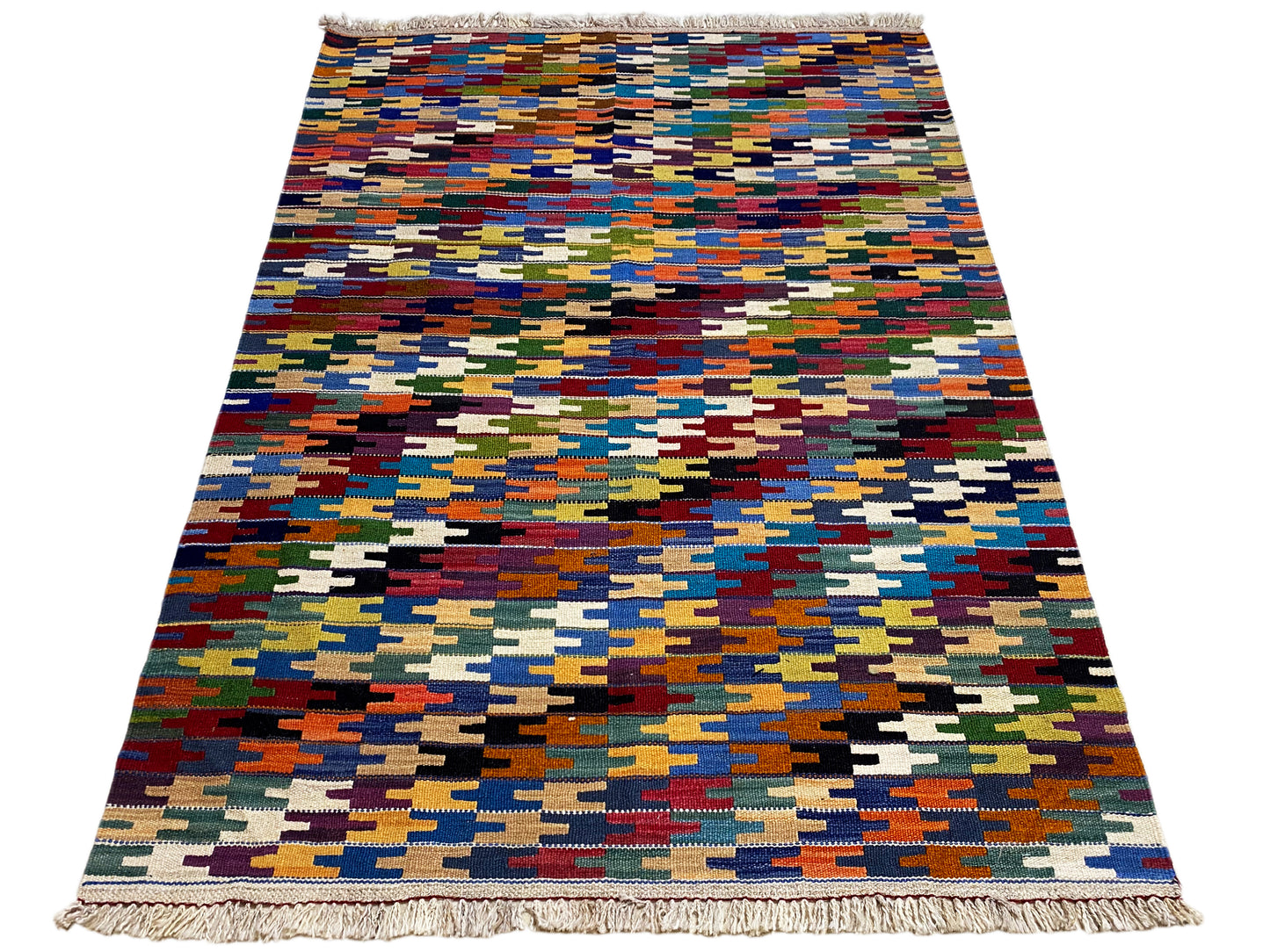 Boho Kelim Teppich mehrfarbig handversponnene Wolle 176x117 cm