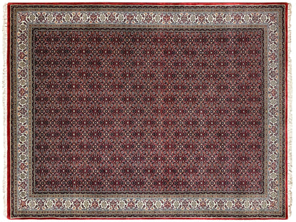 Roter Orient Teppich mit durchgehendem geometrischem Muster und Bordüre